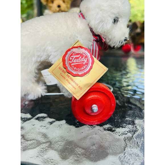 Vintage German Hermann Teddy Bear on Wheels Tags Safety Eyes Nose Blond - Picture 2 of 7